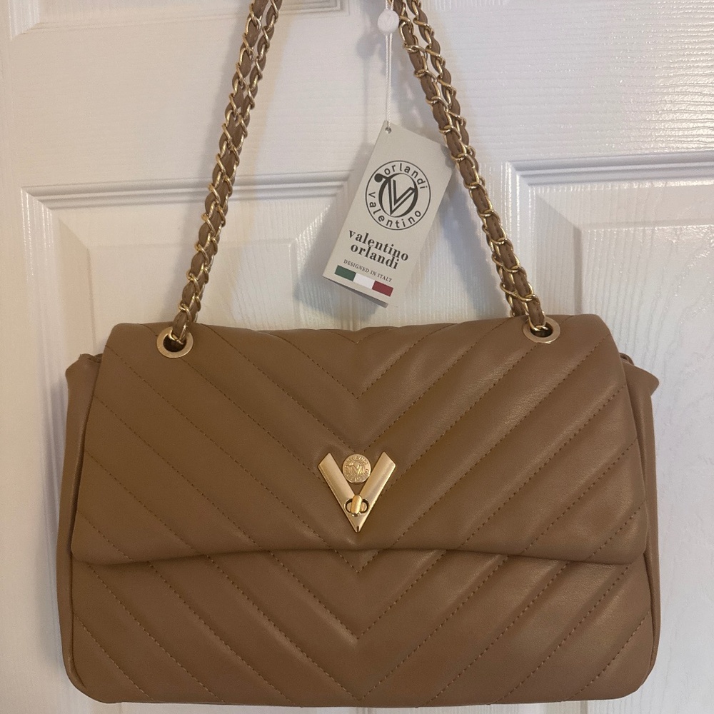 Valentini Orlandi tan leather quilted bag NWT